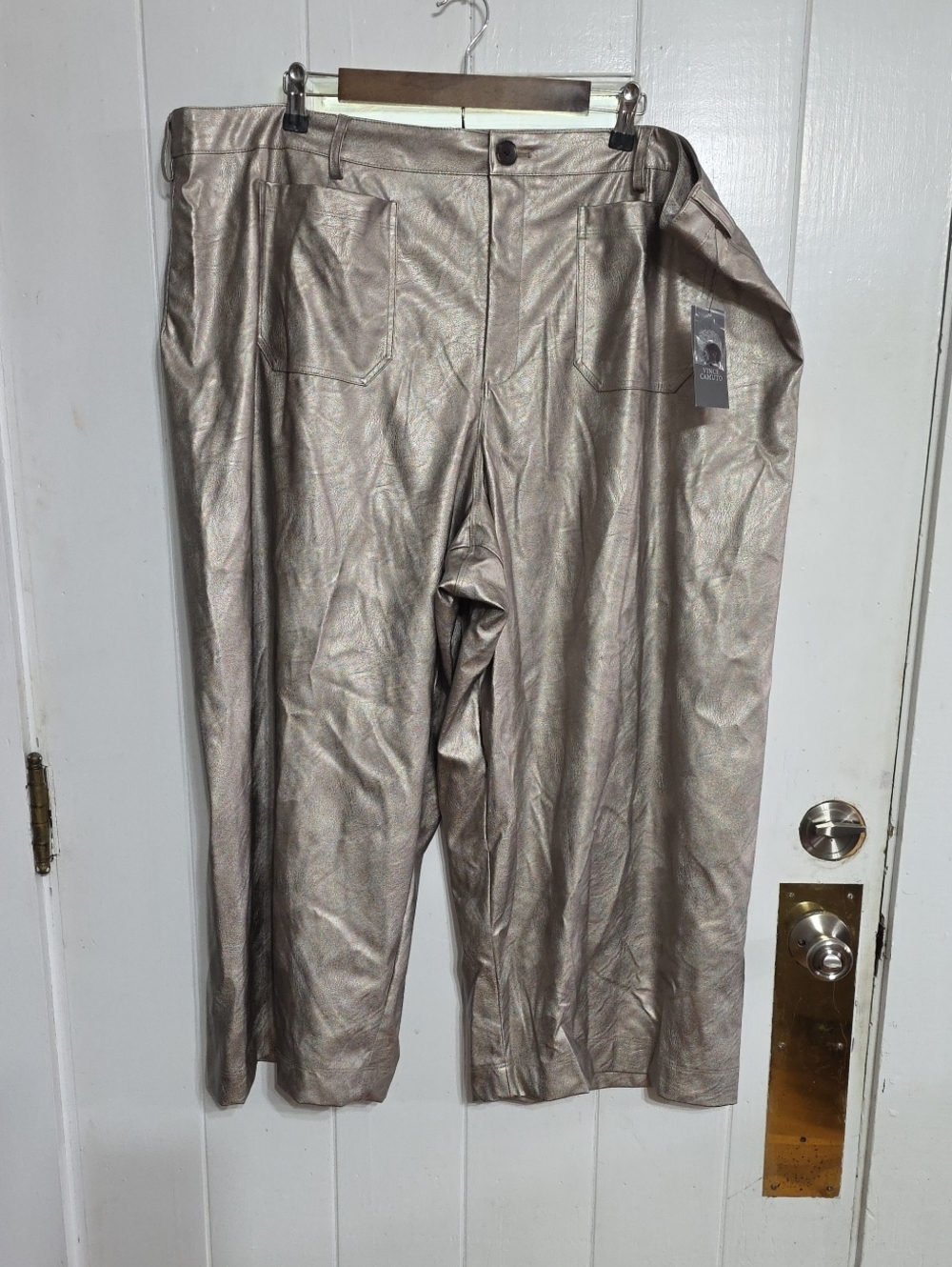NWT Vince Camuto Women's Faux Leather Pants Champagne Wide Leg Stretch Sz 22W